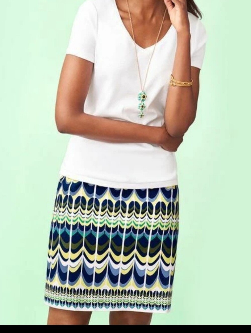 Talbots Multi-colored Geometric Straight Pencil Canvas Skirt NWT, Size 14 Petite